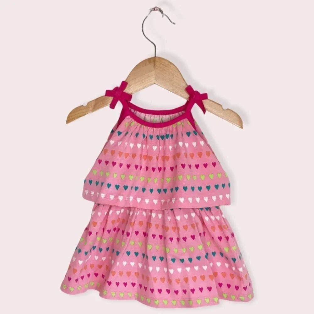 NWOT Hatley dress sleeveless layered pink hearts w/ bloomers size 3-6‎ months